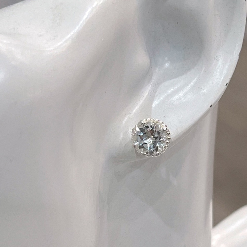 White Topaz Sterling Silver Halo Stud Earrings - Picture 5 of 10
